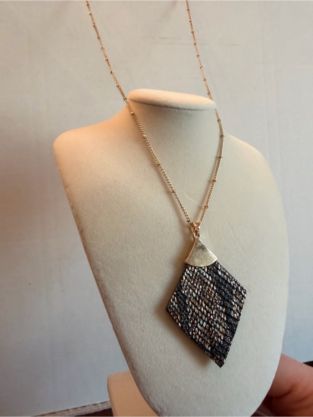 Black Textured Snake SKIN Diamond Pendant